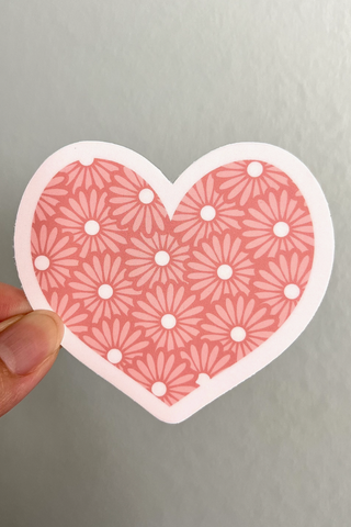 Pink Floral Daisy Heart Sticker