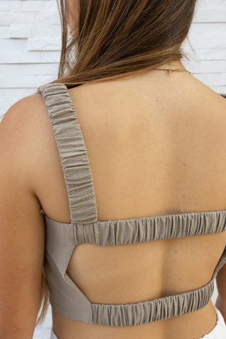 Taupe Cinched Sleeves Square Back