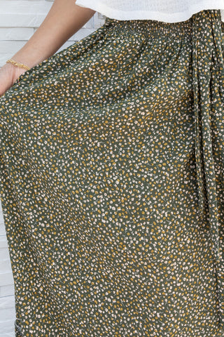 Olive Floral Front-Tie Skirt