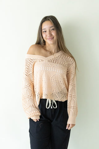 Blush Crochet V-Neck Cropped Sweater