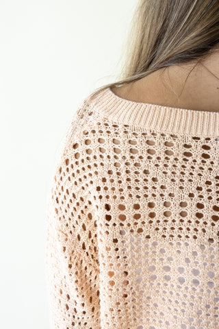 Blush Crochet V-Neck Cropped Sweater