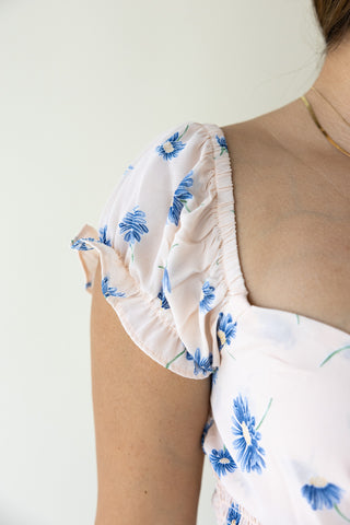 Blush/Blue Floral Short Sleeve Top