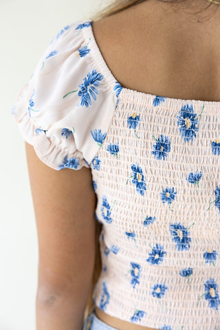 Blush/Blue Floral Short Sleeve Top