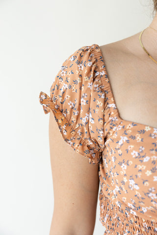 Brown/White Ditsy Floral Short Sleeve Top
