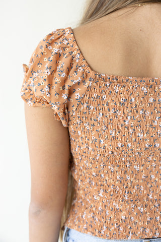 Brown/White Ditsy Floral Short Sleeve Top