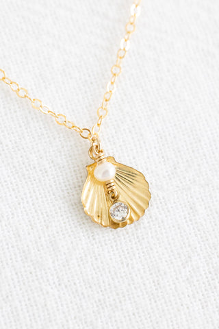 Pearly Shell CZ Necklace