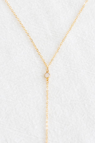 White Opal Pearl CZ Lariat Necklace