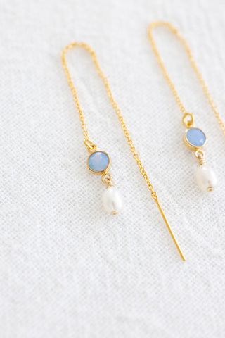 Blue Opal Pearl Ear Threaders