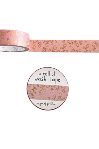 Rose Pink Gold Foil Floral Washi Tape