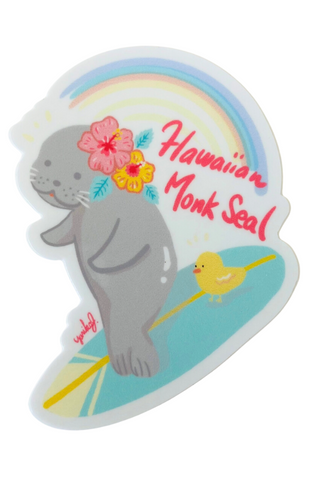 Monk Seal Surfing Sticker
