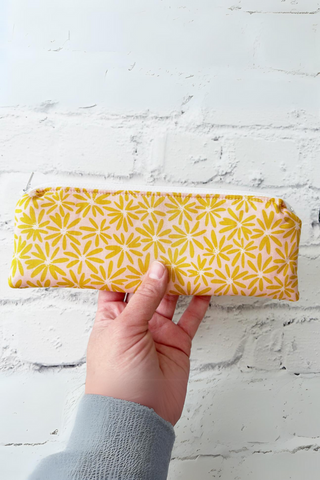 Yellow/Cream Floral Pencil Pouch