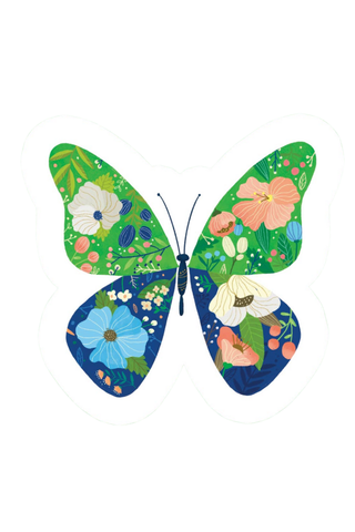 Green/Blue Floral Butterfly Sticker