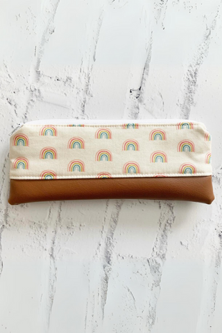 Cream Rainbow Leather Pencil Pouch