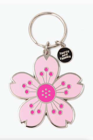 Cherry Blossom Enamel Keychain