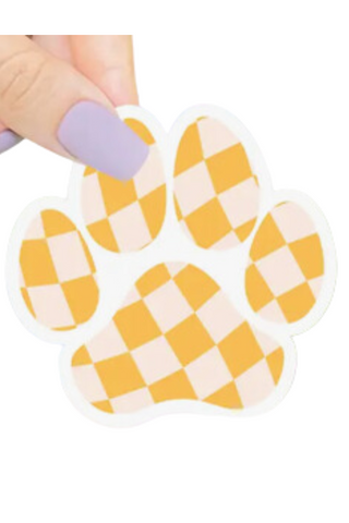 Orange Checkered Paw Sticker