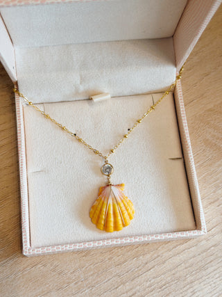 Large CZ Sunrise Shell Beam Necklace