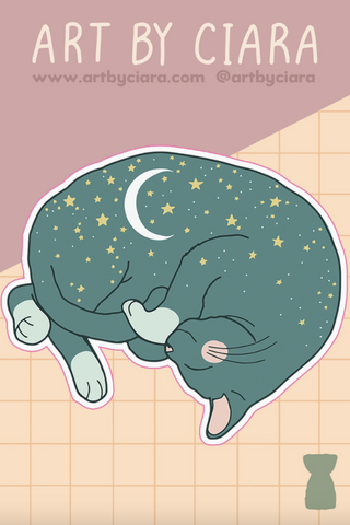 Sleepy Cat Night Sky Sticker