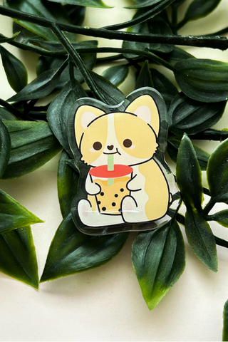 Boba Corgi Acrylic Pin