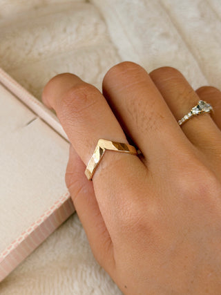 Thick Hammered Chevron Ring