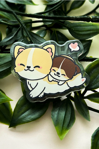 Just Two Furiends Corgi Acrylic Pin