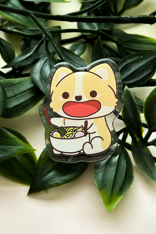 Ramen Eating Corgi Acrylic Pin