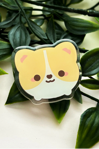 Round Red Corgi Acrylic Pin