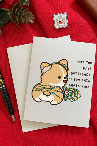 Buttloads of Fun Christmas Corgi Card