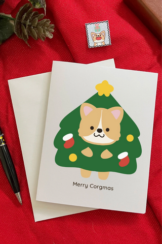 Merry Corgmas Tree Corgi Card