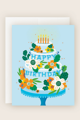 Blue Cake Banner Birthday Card