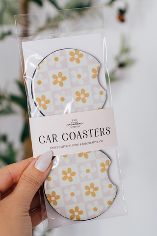Checkered Daisies Car Coaster
