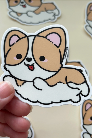 Jumping Flying Hep Red Corgi Sticker