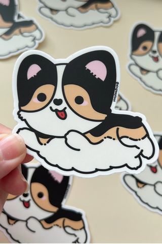 Jumping Flying Heppi Tri Corgi Sticker