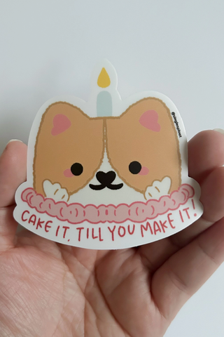 Cake It Till You Make It Corgi Sticker