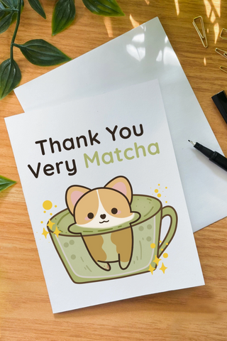 Thank You Very Matcha Corgi Greeting Card