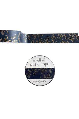 Navy Blue Gold Foil Floral Washi Tape