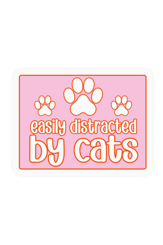 Pink Easily Distracted By Cats Sticker