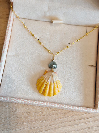 Silver Boxy Keshi Tahitian Pearl & Bead Sunrise Shell Beam Necklace