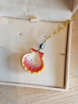 Large Keshi Tahitian Pearl & Bead Sunrise Shell Necklace