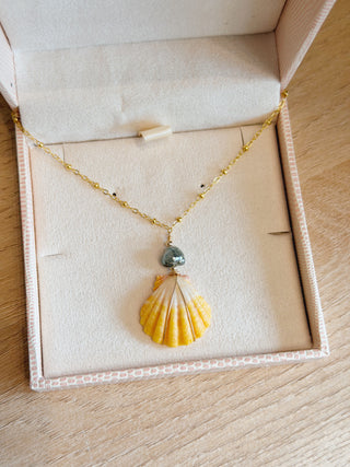Silver Boxy Keshi Tahitian Pearl & Bead Sunrise Shell Beam Necklace