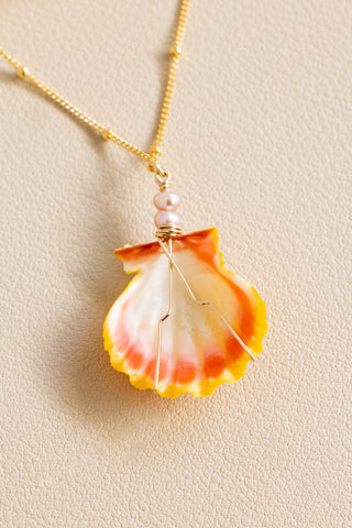 Sunrise Shell Mini Pink Pearl Boxy Beam Necklace