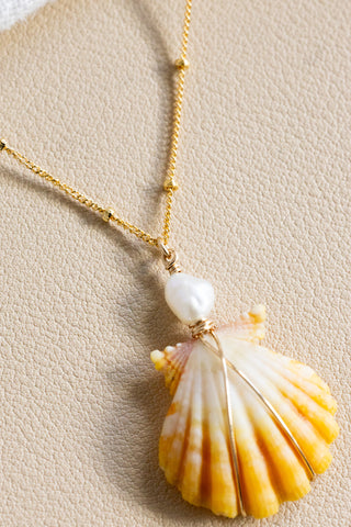 Sunrise Shell Keshi Pearl Boxy Beam Necklace