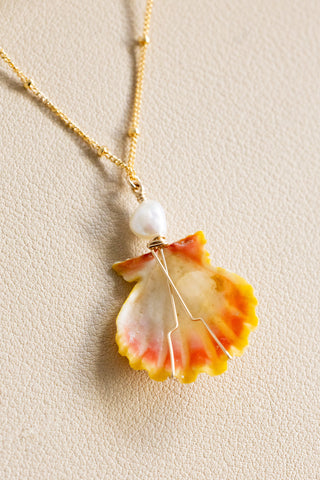 Sunrise Shell Keshi Pearl Boxy Beam Necklace