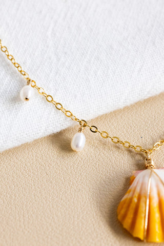 Sunrise Shell Small Pearl Drop Necklace