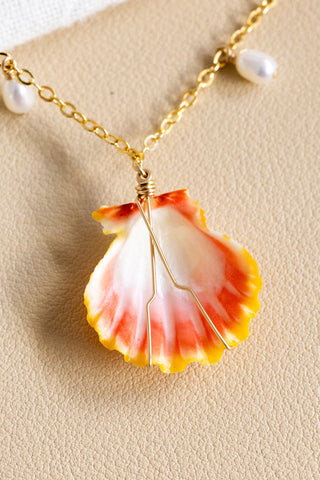 Sunrise Shell Small Pearl Drop Necklace