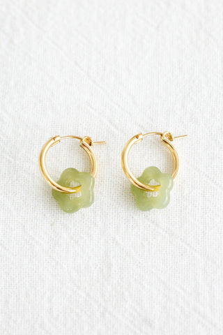 Jade Flower Hoops