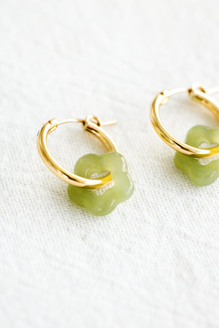 Jade Flower Hoops