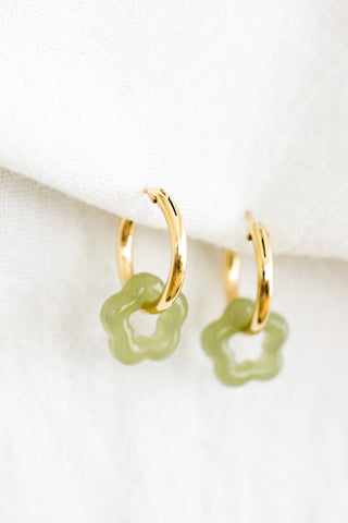 Jade Flower Hoops