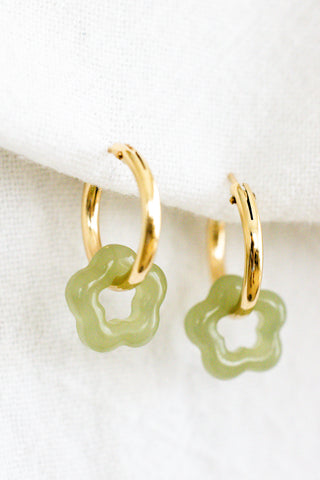 Jade Flower Hoops