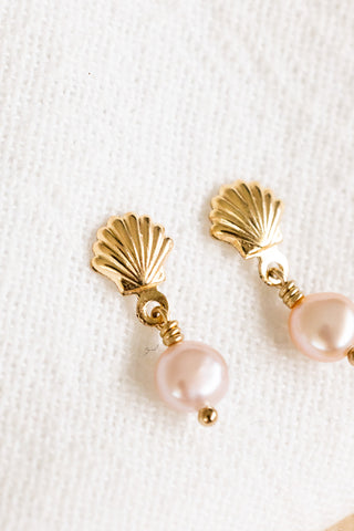 Flat Pink Pearl Shell Studs