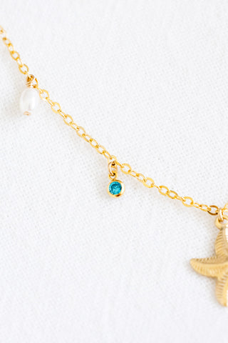 CZ Turquoise Mini Pearl Starfish Charm Necklace